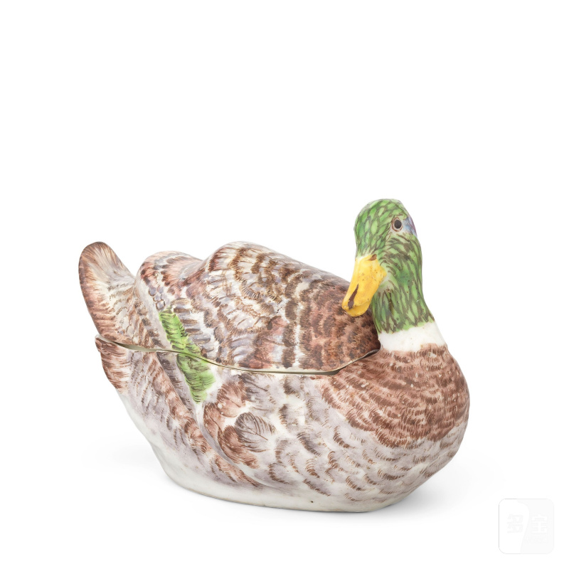 A rare Bow duck tureen and cover, circa 1755-58